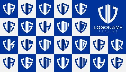 Set of shield V letter logo design vector. Simple security V logo template set. Stock Illustration