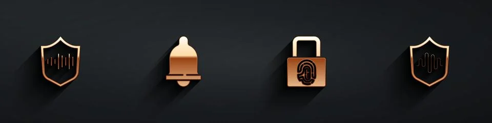 Set Shield voice recognition, Motion sensor, Fingerprint with lock and icon with Stock Illustration