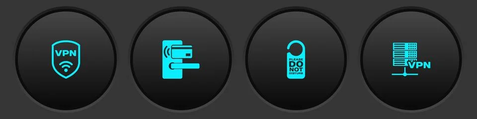 Set Shield with VPN wireless, Digital door lock, Please not disturb and Server Illustrazione stock