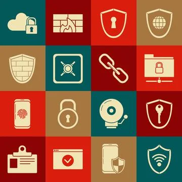 Set Shield with WiFi wireless internet network, key, FTP folder and lock Ilustración de archivo