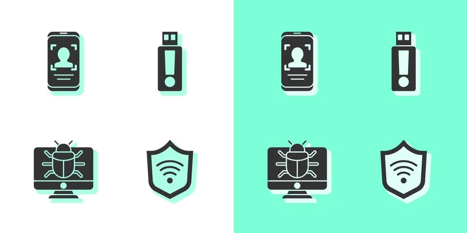 Set Shield with WiFi wireless, Mobile and face recognition, System bug monitor Illustrazione stock
