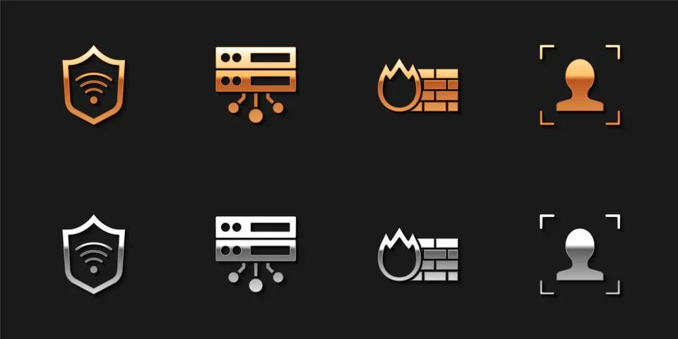 Set Shield with WiFi wireless, Server, Data, Web Hosting, Firewall, security 스톡 일러스트