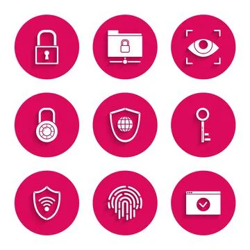Set Shield with world globe, Fingerprint, Secure your site HTTPS, SSL, Key, WiFi イラスト素材