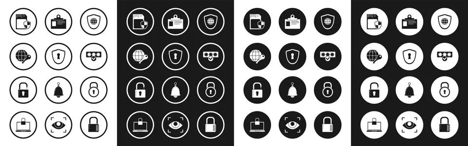 Set Shield with world globe, keyhole, Globe, SD card and shield, Password p.. Stock Illustration