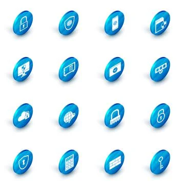 Set Shield with world globe, SD card and shield, Computer monitor, Cloud Illustrazione stock