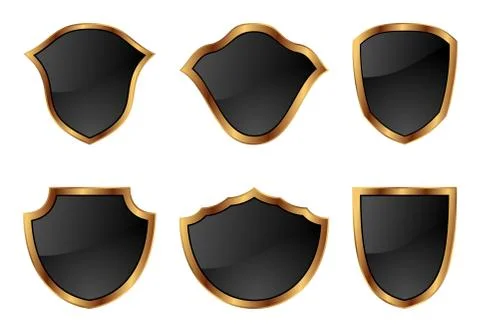 Set of shields in 6 different shapes Stock Illustration
