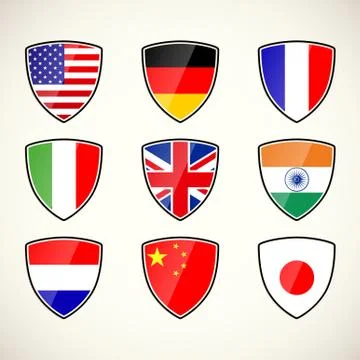Set of shields with flags Stock Illustration