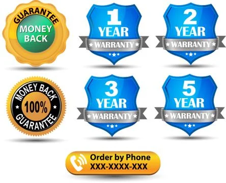 Set of Shields, Guarantee, Money back  - Vector Clipart Stock Illustration