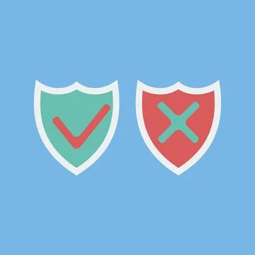 A set of shields with a tick and a cross 스톡 일러스트