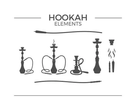 Set of shilhouette Hookah design elements. Use for labels, badges. Vintage Illustrazione stock