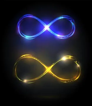 Set of the shining infinity symbols. Blue and yellow bright signs. Dynamic sc Illustrazione stock