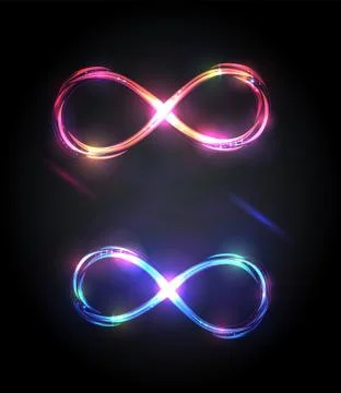 Set of the shining infinity symbols. Red and blue bright signs. Dynamic scint Illustrazione stock