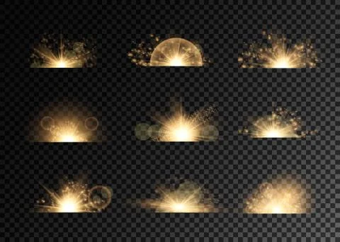 Set. Shining star, the sun particles and sparks with a highlight effect, go.. Stock Illustration
