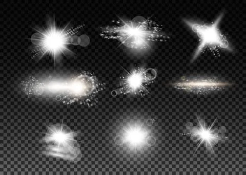 Set. Shining star, the sun particles and sparks with a highlight effect, go.. Illustrazione stock