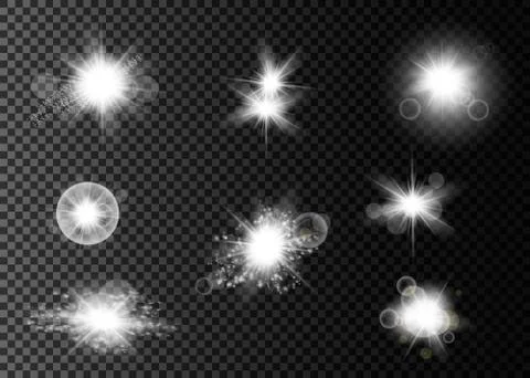 Set. Shining star, the sun particles and sparks with a highlight effect, go.. Illustrazione stock