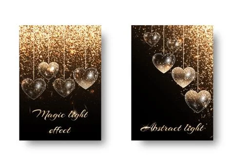 Set of shiny backgrounds with hearts Stock Illustration