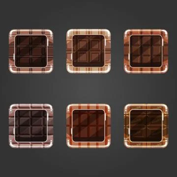 Set of shiny chocolate  concave square button Stock Illustration