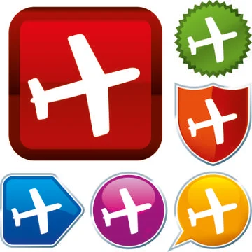 Set shiny icon series on buttons. Airplane Stock Illustration