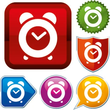 Set shiny icon series on buttons. Alarm clock Illustrazione stock