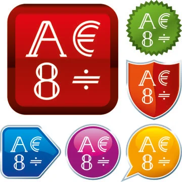 Set shiny icon series on buttons. Alphabet. Stock Illustration