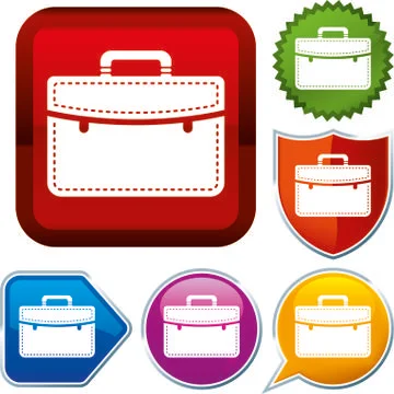 Set shiny icon series on buttons. Executive briefcase. Stock Illustration