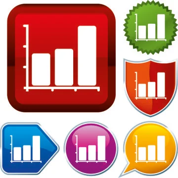 Set shiny icon series on buttons. Bar chart. Stock Illustration