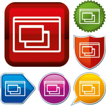 Set shiny icon series on buttons. Computer window. Stockillustratie