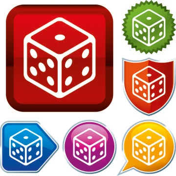 Set shiny icon series on buttons. Dice. Stock Illustration