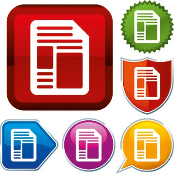 Set shiny icon series on buttons. Document. 스톡 일러스트