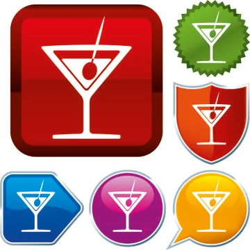 Set shiny icon series on buttons. Drink. Stock Illustration