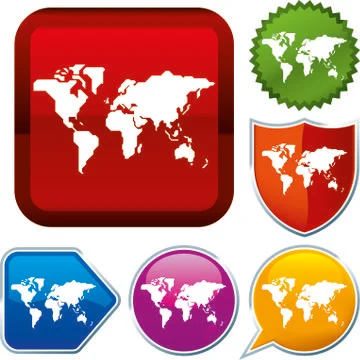 Set shiny icon series on buttons. Earth. Stock Illustration