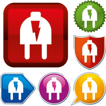 Set shiny icon series on buttons. Electric plug. Stock Illustration
