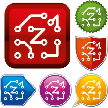 Set shiny icon series on buttons. Electronic. Stock Illustration