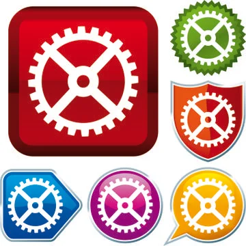 Set shiny icon series on buttons. Gear. Stock Illustration