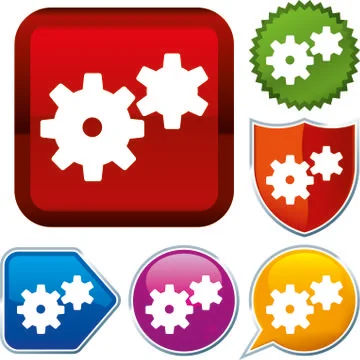 Set shiny icon series on buttons. Cogs. Illustrazione stock