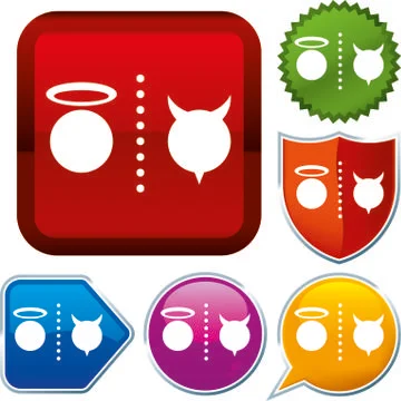 Set shiny icon series on buttons. Good evil. Stock Illustration