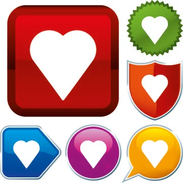 Set shiny icon series on buttons. Heart. Stock Illustration
