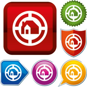 Set shiny icon series on buttons. House. Stock Illustration