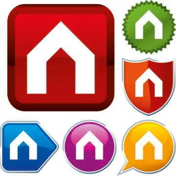 Set shiny icon series on buttons. House. Stock Illustration