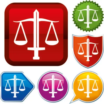 Set shiny icon series on buttons. Justice. Stock Illustration