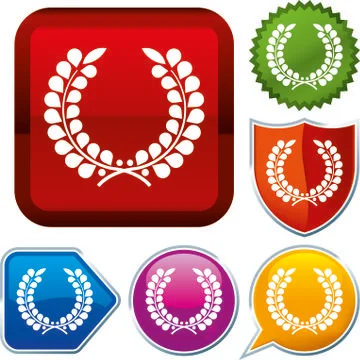 Set shiny icon series on buttons. Laurel wreath. Stock Illustration