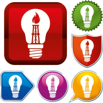 Set shiny icon series on buttons. Lightbulb gas. Stock Illustration
