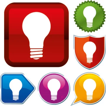 Set shiny icon series on buttons. Lightbulb. Stock Illustration
