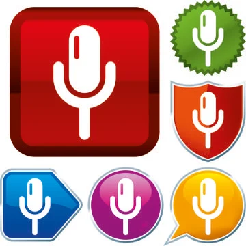 Set shiny icon series on buttons. Microphone. Stock Illustration