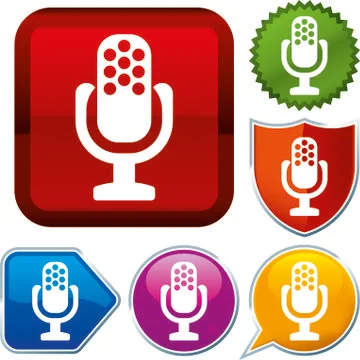 Set shiny icon series on buttons. Microphone. Stock Illustration