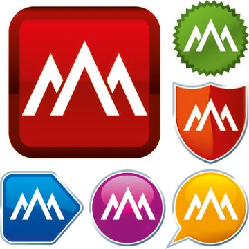 Set shiny icon series on buttons. Mountain. Stock Illustration