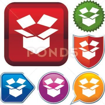 Set shiny icon series on buttons. Open box. Stock Illustration