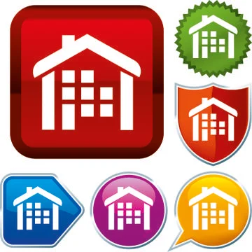 Set shiny icon series on buttons. Residential. Stock Illustration
