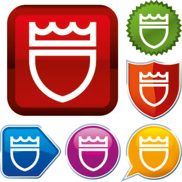 Set shiny icon series on buttons. Shield. Stock Illustration