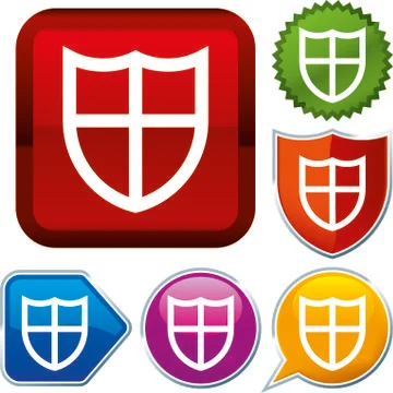 Set shiny icon series on buttons. Shield. 스톡 일러스트